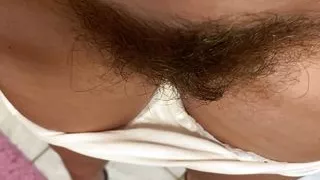 Dirty white panty with hairy bush