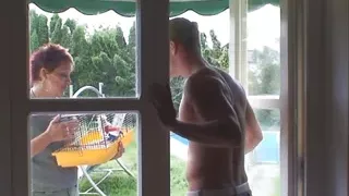 Old mature neighbor sucks and rides his big dick