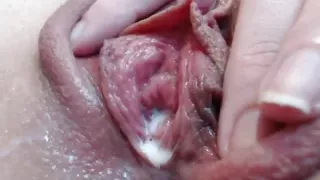 Big Clit Pussy Fucking And Creampie Closeup With Dildo