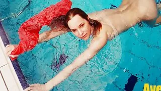 Adorable brunette teen swimming naked