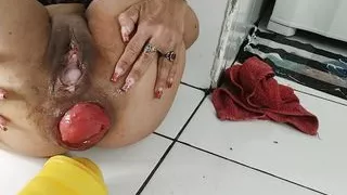 giant yellow dildo up the destroyed asshole