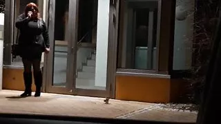 Dildo and gag in public on the doorstep