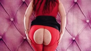 Teasing by red shiny crotchless pantyhose, sexy curvy MILF Arya Grander