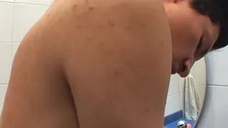 Cockriding Latin twink fucked in asshole in bathroom