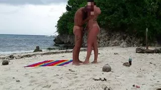 Amazing sex on a nude beach - Amateur Russian couple
