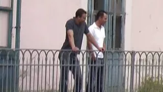 Wild blonde German lady pleasing two long rods outdoors