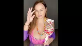 Big tits mom undressing in candy costume