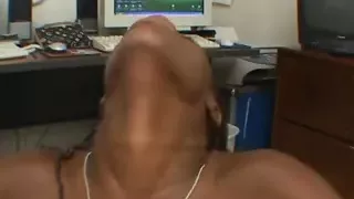 Ebony chick sucks white sausage