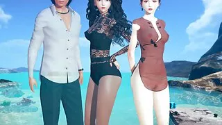 AI Shoujo Kenzo fucks Japanese beauties Celine & Okabe in realistic THREESOME sex  UNCENSORED