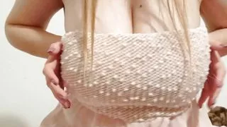 Hottie in a chic dress fondles her big breasts - DepravedMinx