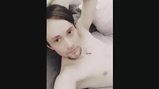 Skinny Tattooed Guy Waiting for you, horny in Bed, with big dick
