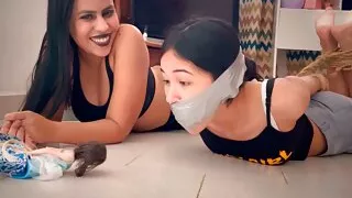 Kinky Voodoo Witch Binds 18-Year-Old Barbie Bitch And Gags Her With Dirty Panties And Tight Duct Tape Wrap Gag