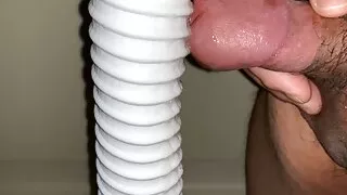 Small Penis Kissing A Vacuum Hose, Cumming And Pissing