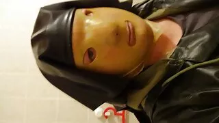 latex masked nun latexbessy condom lick big dildo insertion