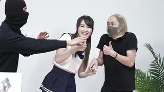 Horny skinny young Asian college girl with cute lingerie have a hardcore gangbang sex with big dick guy