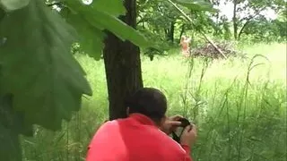 Outdoor sex for a blonde girl with natural boobs during a