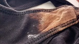 Precum cock slap in dirty panties cum
