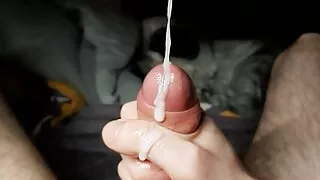 Shooting a big creamy load of thick cum in slow motion
