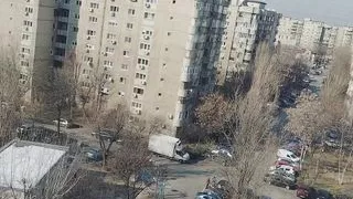 Horny big boobs teen in nylon dance in front of apartment window