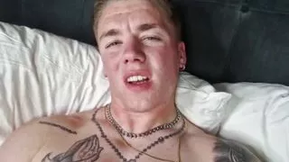 Young blonde Str8 Lad Lil D wanks off on hotel bed.