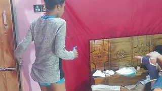 Incredible brunette girls having sex on the bed foursome fucks