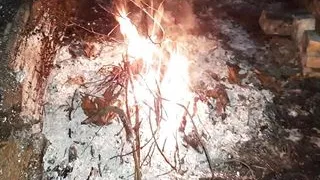 In the dark winter forest by the fire she licks my pussy under the down jacket - Lesbian-illusion