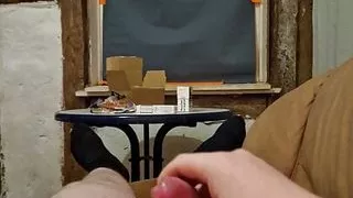 Fat boy tortures his testicles