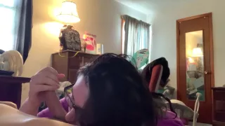 Two Hands And Licking Cum Off Balls Before Stepmom Gets Home