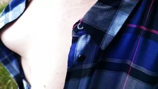 Tits out for squeezing in public