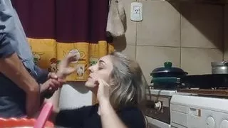 ARGENTINIAN BLONDE. My partner can't wait for the food to be ready, and eats dessert first.