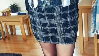 Showing the boss my big tits, mature bald cunt and ass in pantyhose.