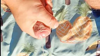 Jerking my cock outdoor and shooting a huge load of sticky cum