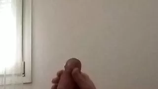 A young but very handsome gay with a plump dick is playing with him while his stepmom is washing in the shower  #13