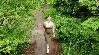 Blowing on the bridge in the forest