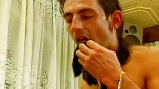 Sexy German babe enjoys eating cum over her pantyhose