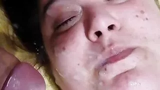 Bbw hairy wife facialized while she's masturbating herself