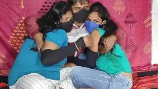 Leaving the two stepsisters alone, a tongue boy fiercely beat both the stepsister 2bahano ko ek sath milakar choda 1 boy