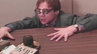 Two blondes fucking office guy with thick dildo