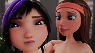 Two horny hippie girls having fun, one getting fucked in a missionary pose WMW