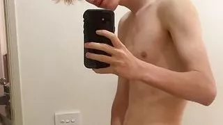 Cute Blonde Twink Jerking his dick (My first video)
