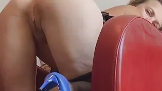 Sexy Wife in Black Stockings And High Heels Cheating Hubby in his Favourite Armchair