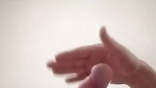 Guy jerking off uncircumcised cock on the table  #13