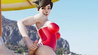 Tracer in a swimsuit jerking huge light boner