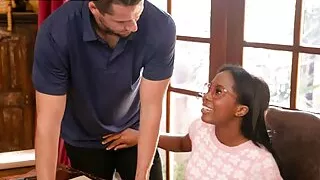 OnlyTeenBlowjobs - Nerdy Ebony Babe Sucks Her Tutor's Cock