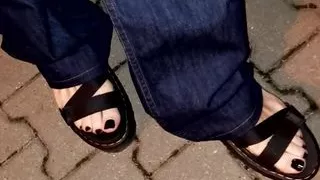 my platform sandals - night walk with black painted toes