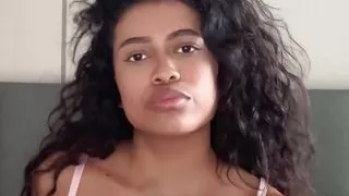 Ebony petite in tiny pajamas playing with her new vibrator - Aurora Elise