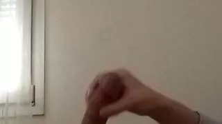 A young but very handsome gay with a plump dick is playing with him while his stepmom is washing in the shower  #14