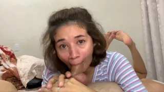 Sloppy Blowjob In Feet Pose With Pulsating Cum On Her Mouth