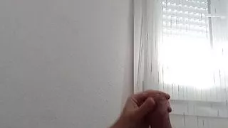 Guy jerking off uncircumcised cock on the table  #15