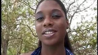 Sexy ebony fingers her young pussy before getting black penetration by pool